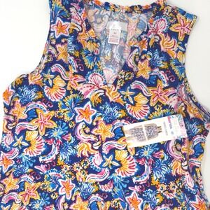Stella Parker Collection Tiered Dress Womens Medium Blue Pink Tropical Rayon NEW